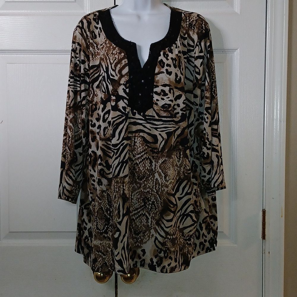 JM Collection animal print tunic business casual blouse  Sz 3X NWOT